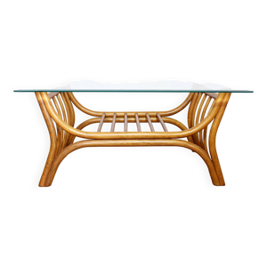 table basse en rotin - verre