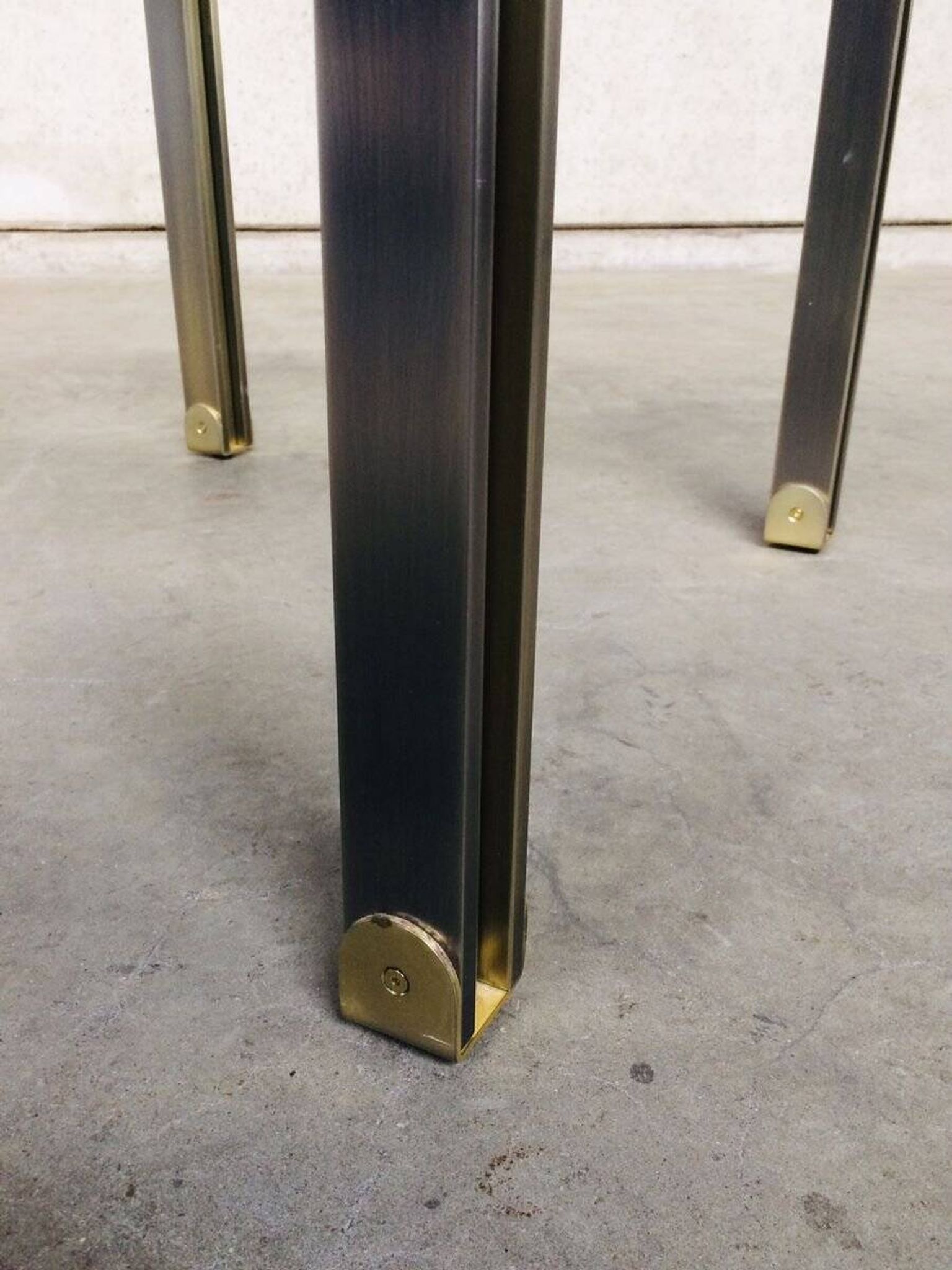 Steel and Brass Square Coffee Table, Belgium, 1980s