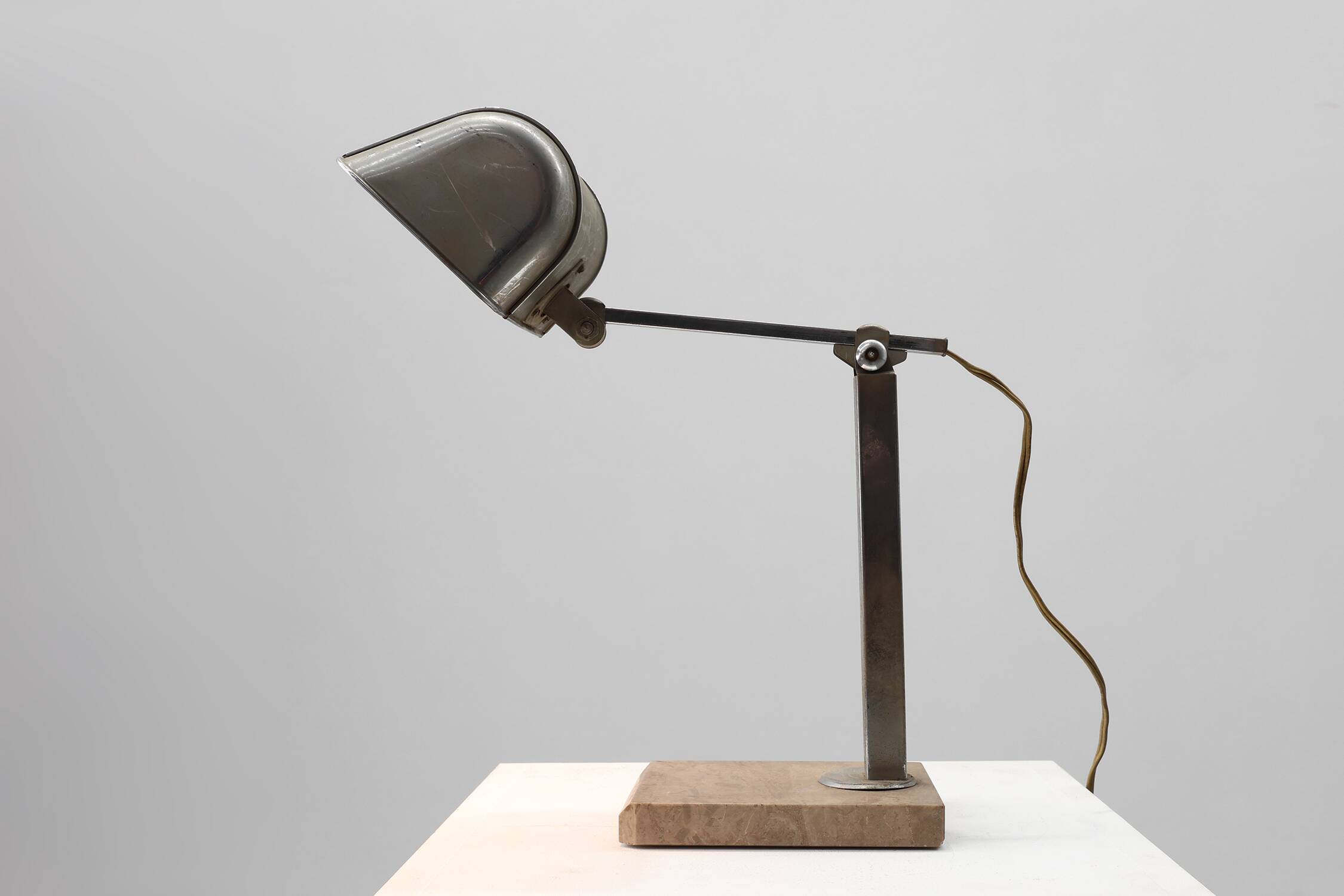 Art Deco Industrial metal and travertine Desk Lamp, Belgium 1930s