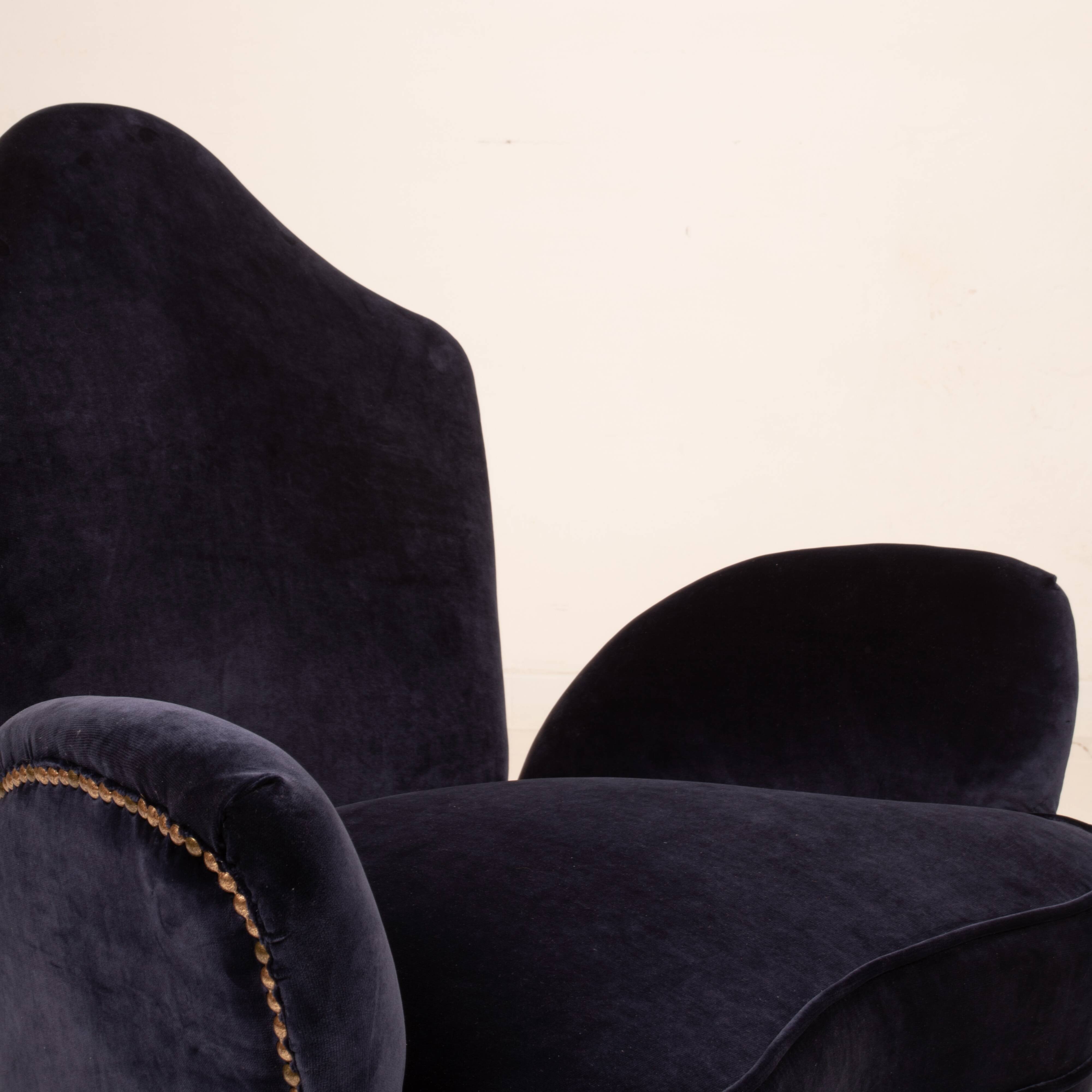 Fauteuil en velours de style mid-century Cesare Lacca pour ISA Bergamo