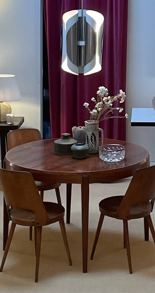 Chrome and bakelite pendant light, Italy, 1970s.