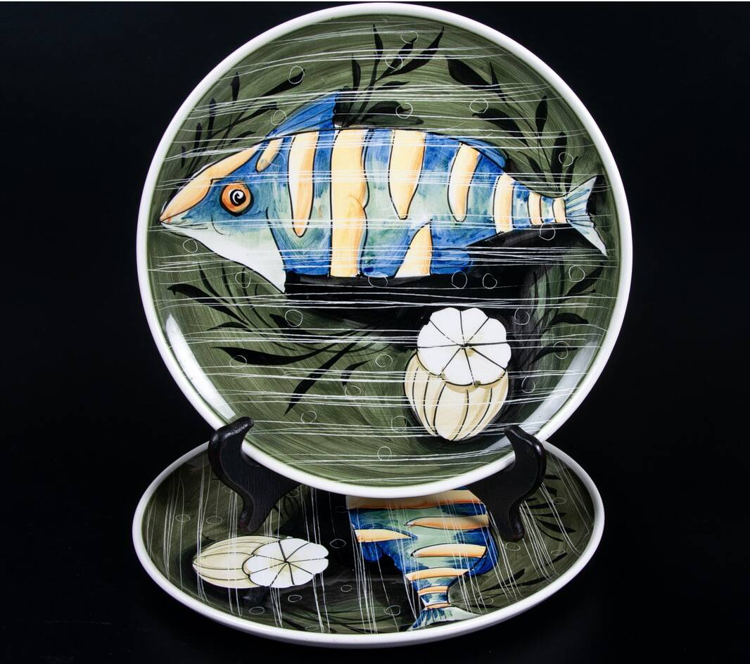 Fish and shellfish plates ceramic Italy vintage 1970 x8