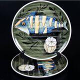 Fish and shellfish plates ceramic Italy vintage 1970 x8