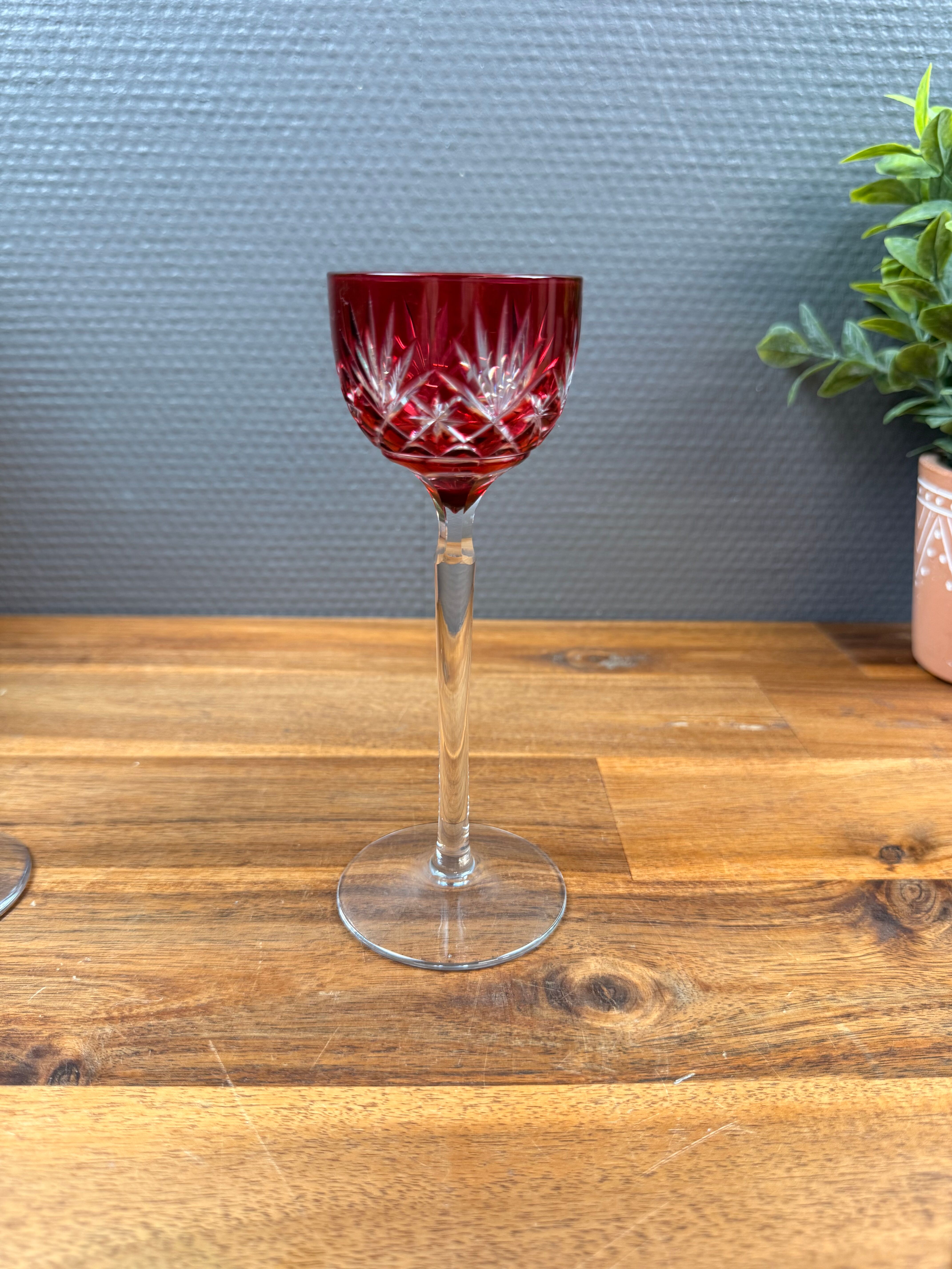 Set of 8 Coloured Cut Crystal Liqueur Glasses