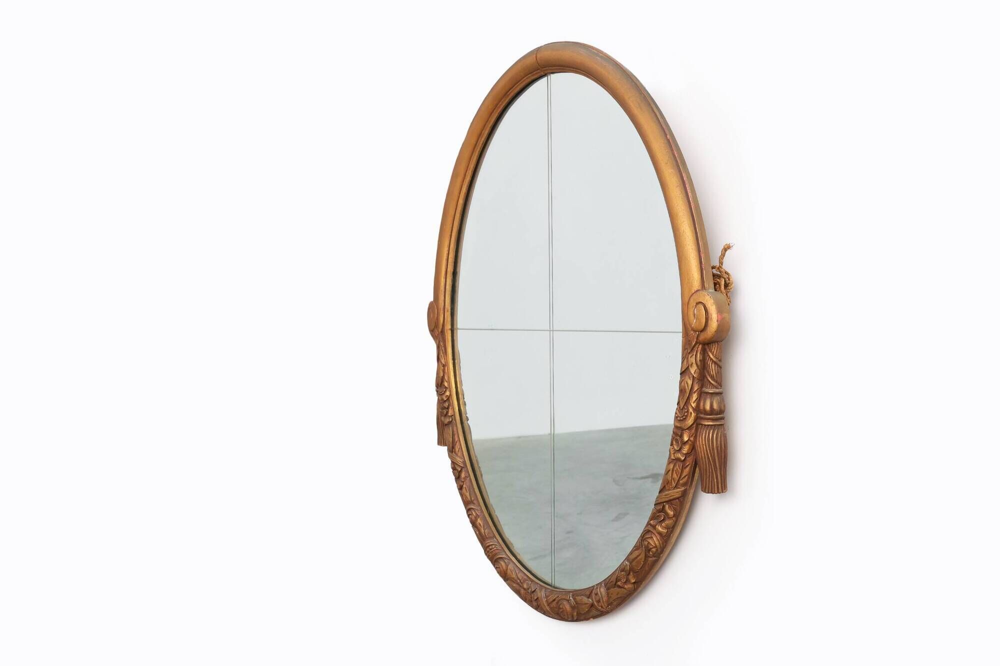 French oval gilded oak  carved art deco mirror, ca. 1925