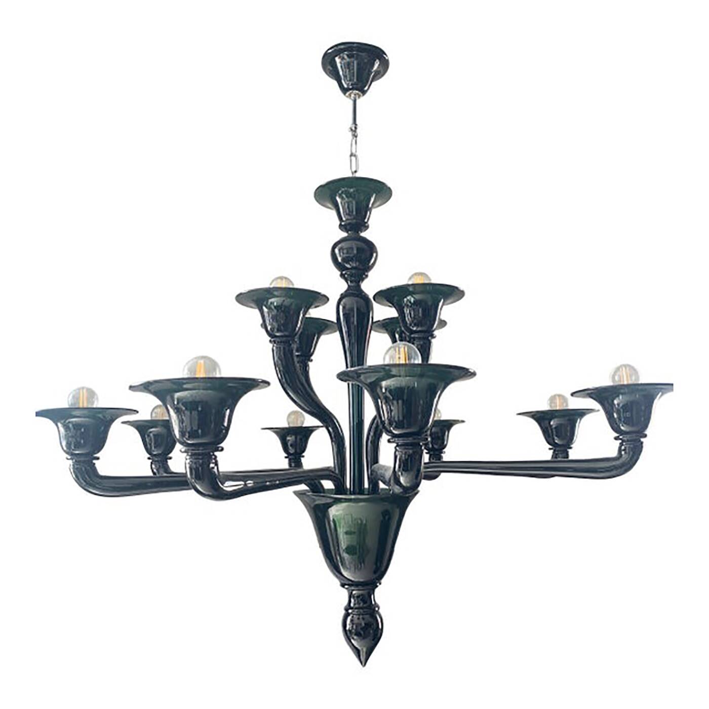 Contemporary Translucent Green-Petrol Glass Chandelier