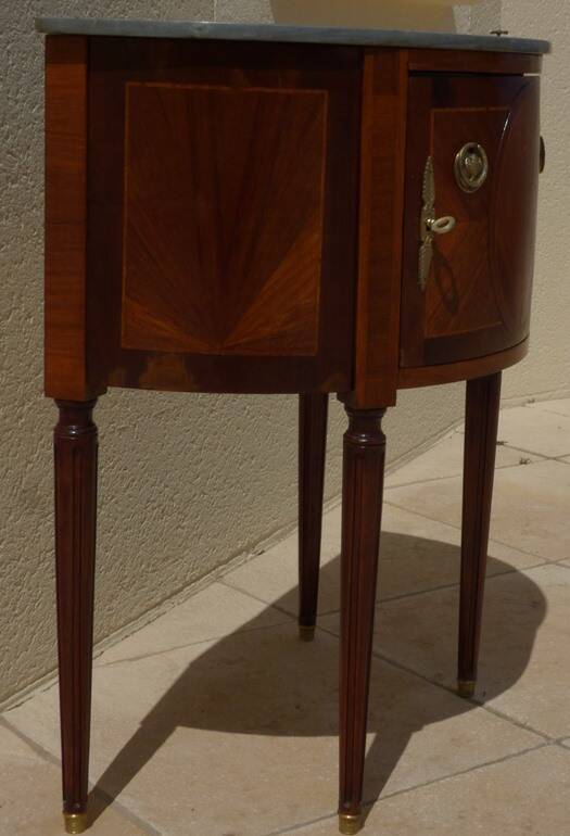 Antique half moon console-chest made by fils d'alfred wimphen in marquetry 2 drawers