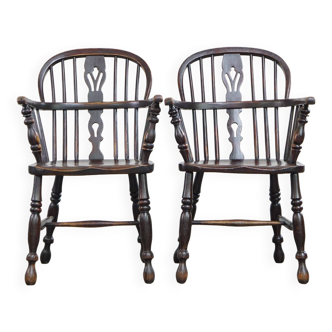 2 fauteuils anglais Windsor en bois