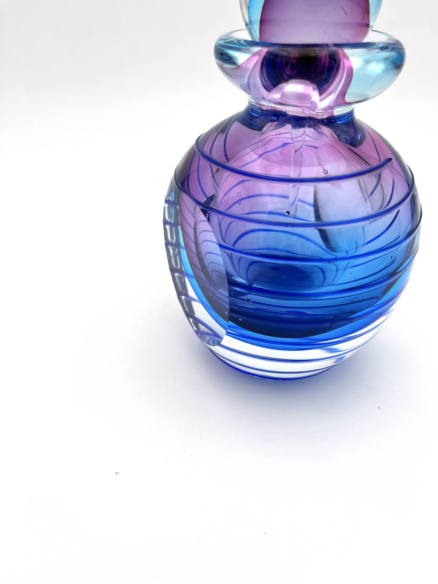 Murano Sommerso Perfume Bottle Signed with Polished Glass Faces 19cm