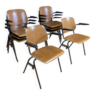 Set of 8 Marko Kwartet honey wood school armchairs