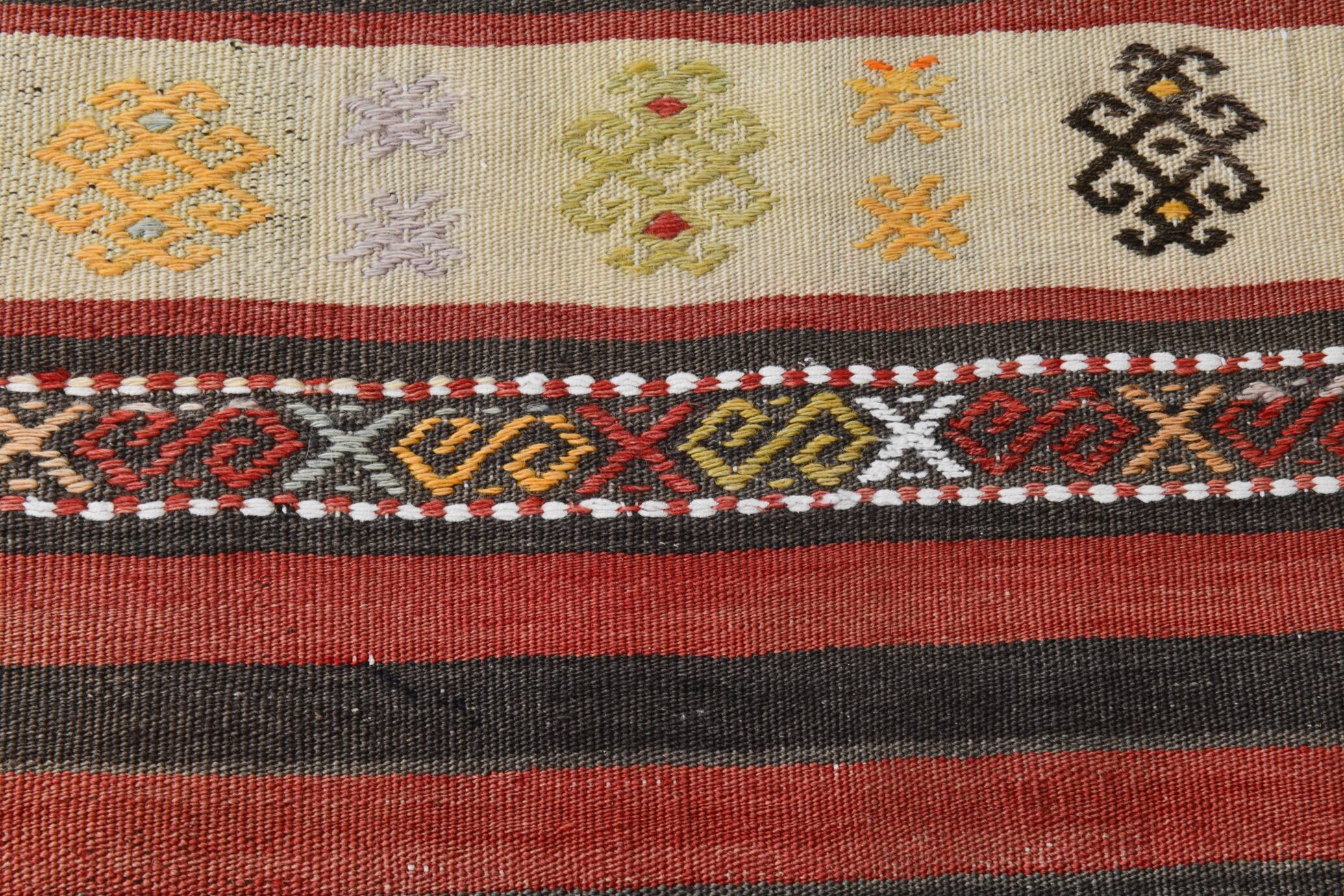 2x10 Kilim Red & Beige Hallway Kilim Runner, 69x316 Cm