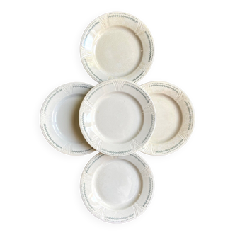 5 assiettes plates Gien en terre de fer, service "Rivoli"