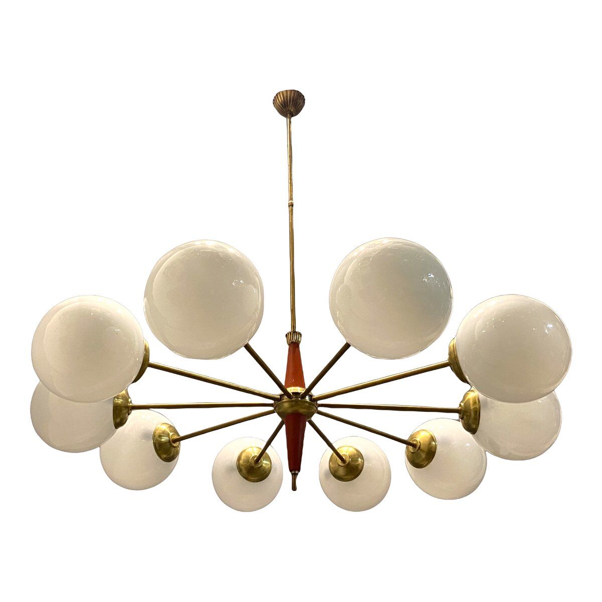 Italian sputnik chandelier in opaline glass, 1960s
