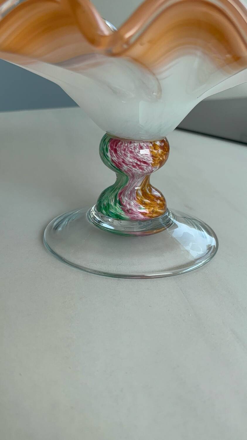 Vintage Murano glass wavy multicoloured centrepiece bowl