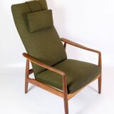 Set Of 2 Armchairs With Stool Made In Green Fabric & Teak By Alf Svensson For Fritz Hansen From 1960