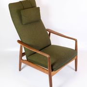 Set Of 2 Armchairs With Stool Made In Green Fabric & Teak By Alf Svensson For Fritz Hansen From 1960