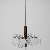 Art deco opaline glass wood and chrome chandelier, 1930s