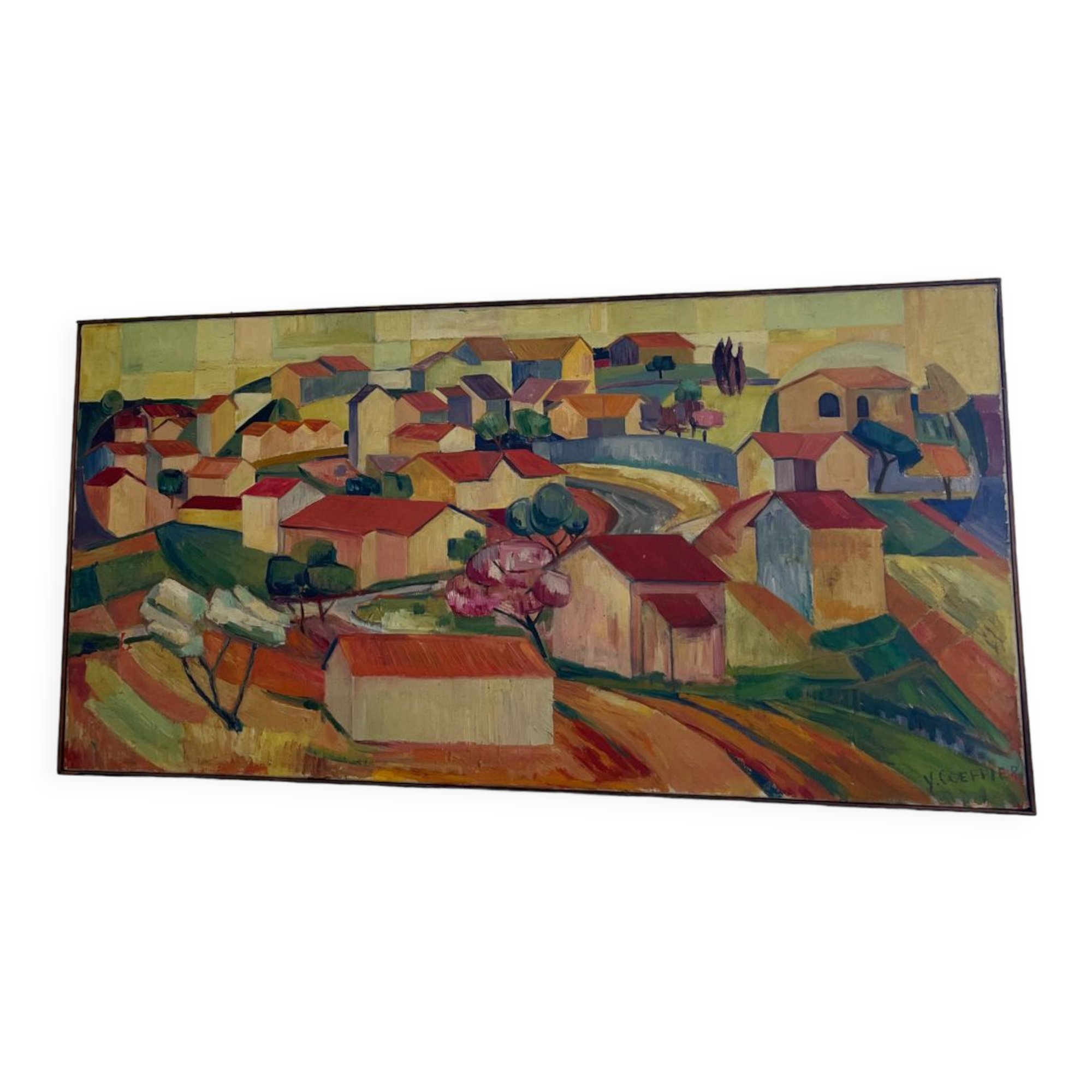 Contemporary painting cubist landscape on canvas