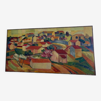 Tableau contemporain paysage cubiste sur toile