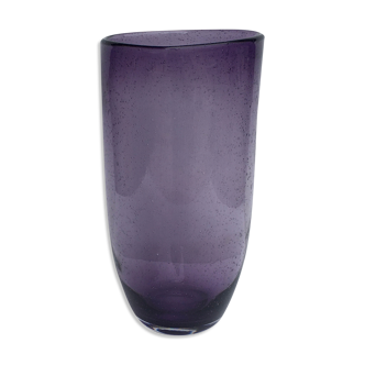 Purple blown-out bubbled glass vase