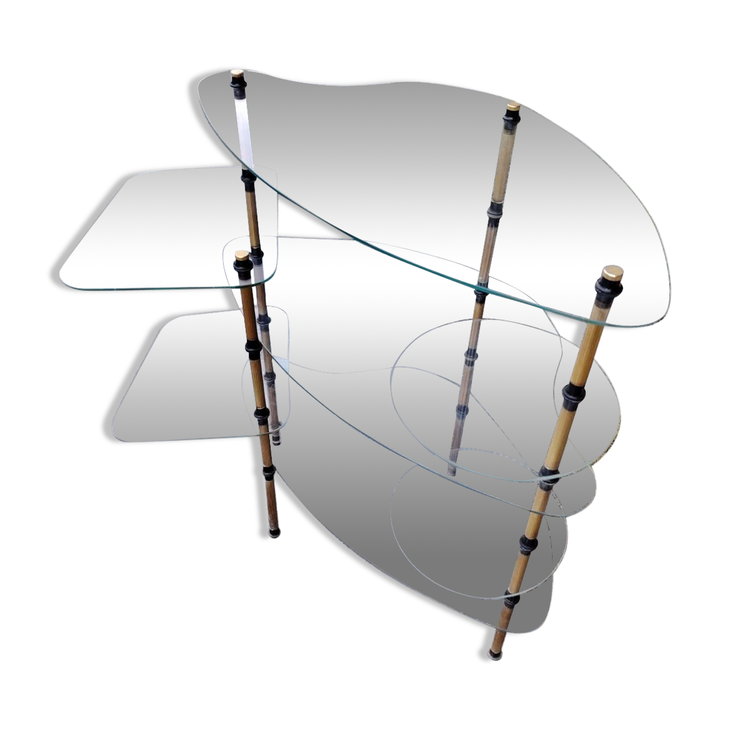 Removable shelving unit, glass and vintage brass