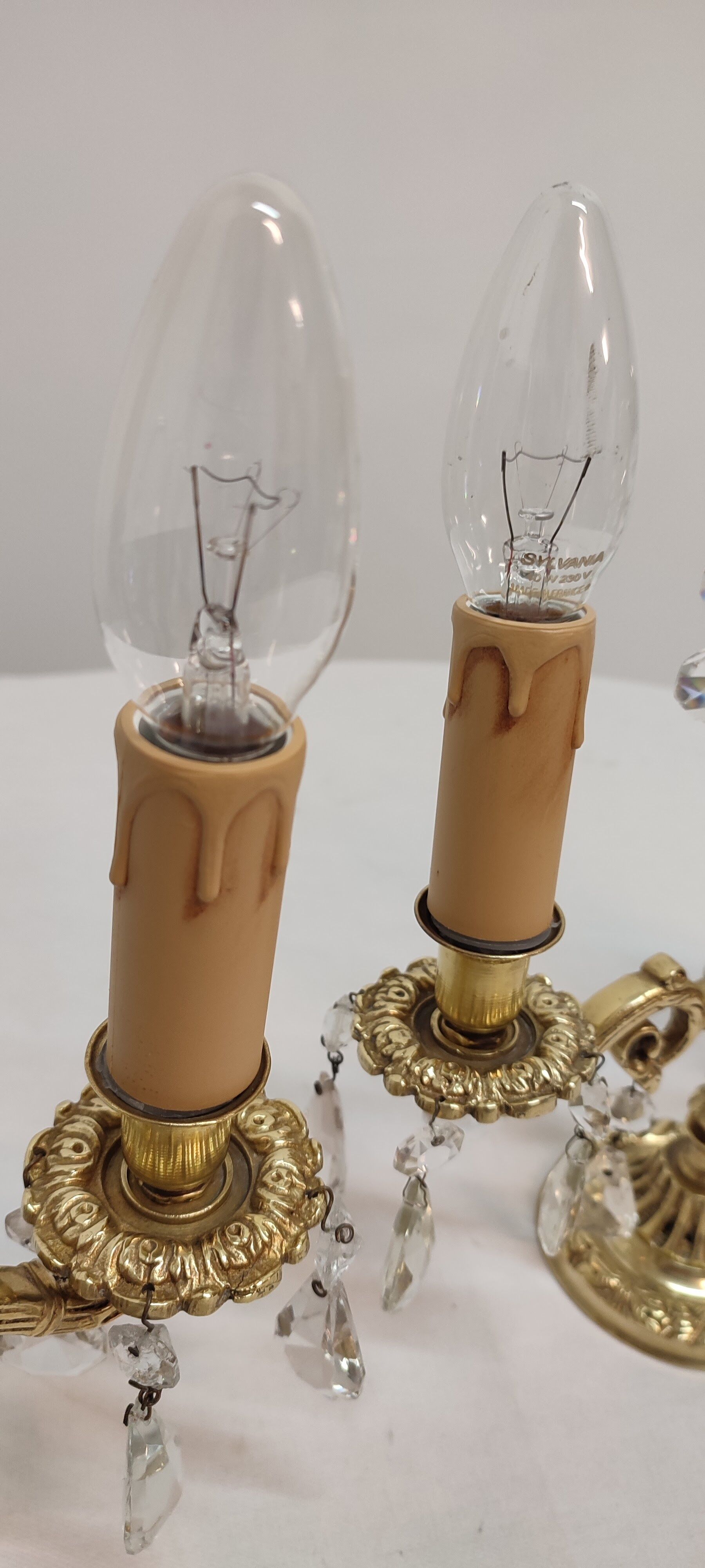 Classic bronze and crystal sconces. France 1950s.