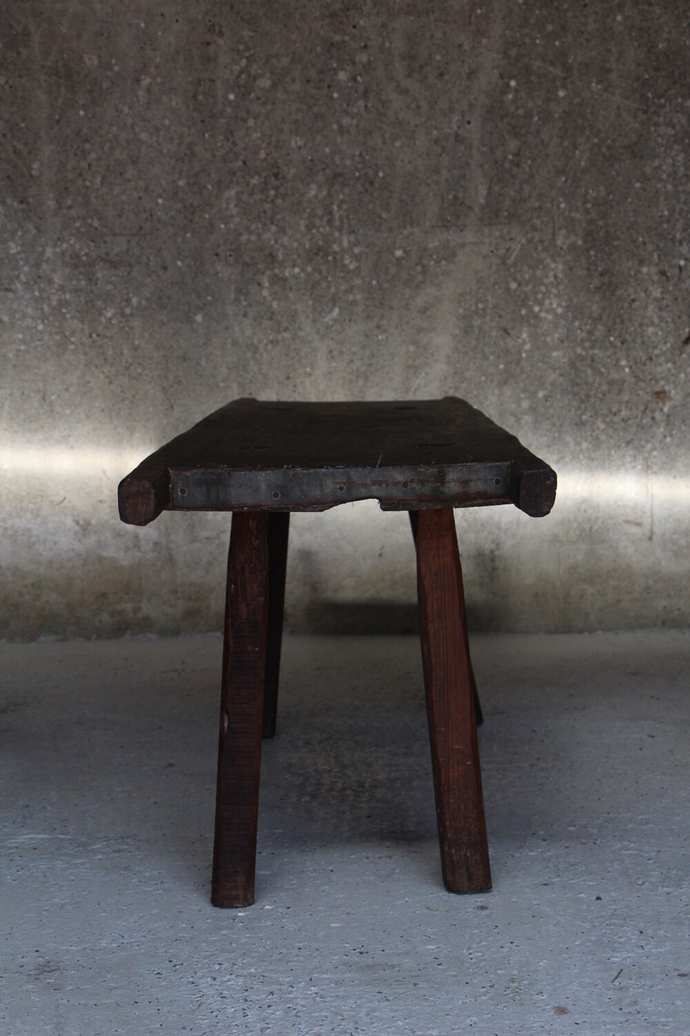 Brutalist solid oak bench / console 1950