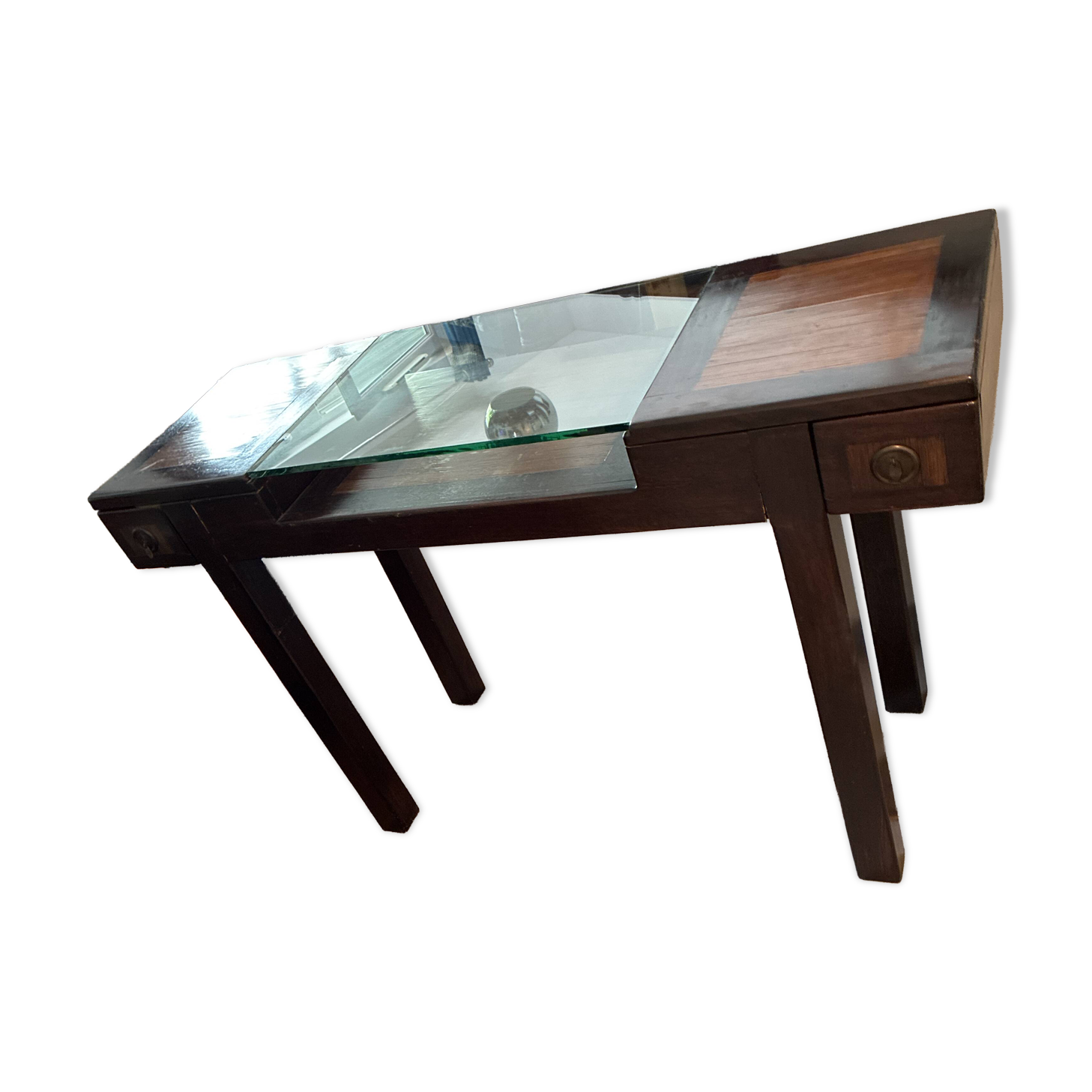 Console table / Display cabinet in exotic wood and glass – Colonial Style