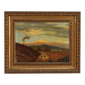 Aperçu de campagne avec figures, peinture ancienne à l’huile sur toile « '800 »