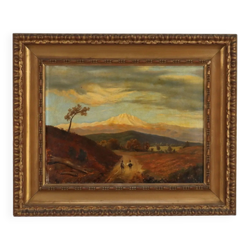 Campaign overview with figures, old oil painting on canvas "1800"