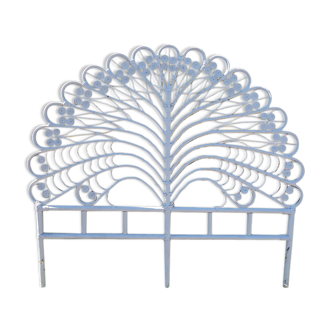 Vintage Peacock white rattan bedhead with two squares