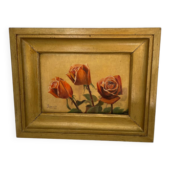 Painting, oil on canvas, signed, Rose