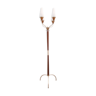 Brass and glass tripode floor lamp, 1950