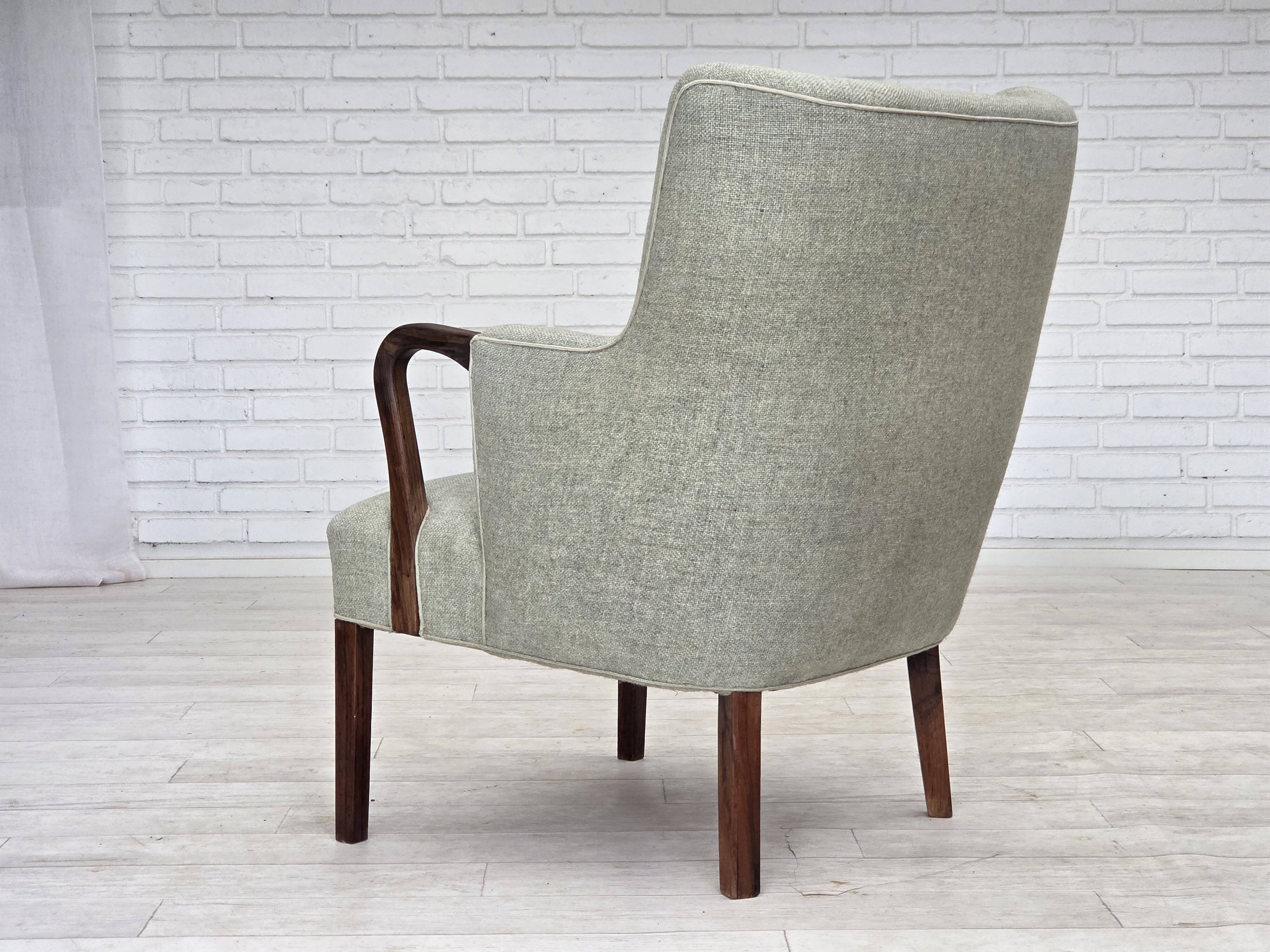 1960s, Danish armchair, original light grey furniture wool, teak wood.