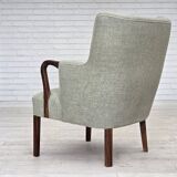 1960s, Danish armchair, original light grey furniture wool, teak wood.