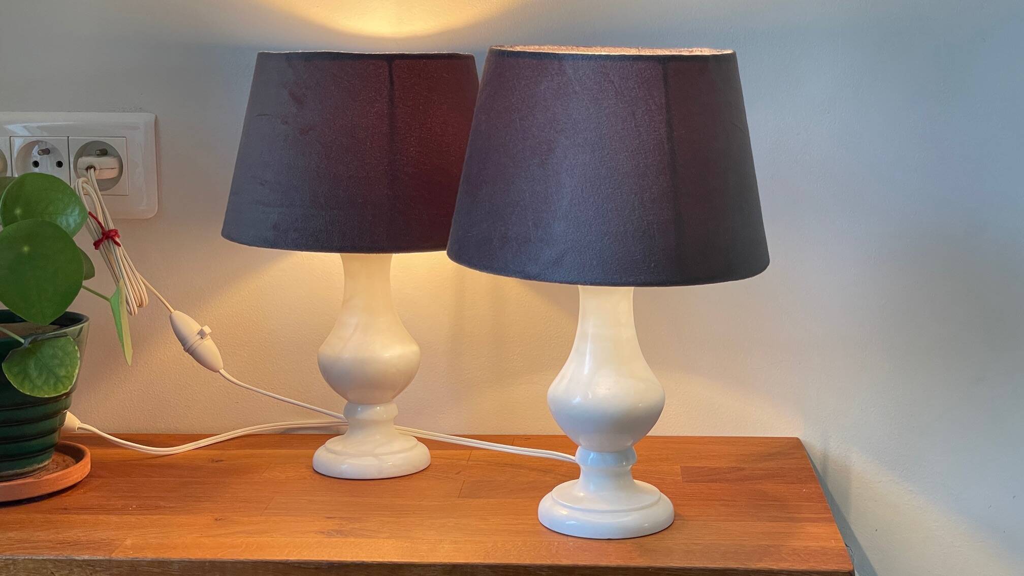 Pair of Vintage Alabaster Stone Lamps
