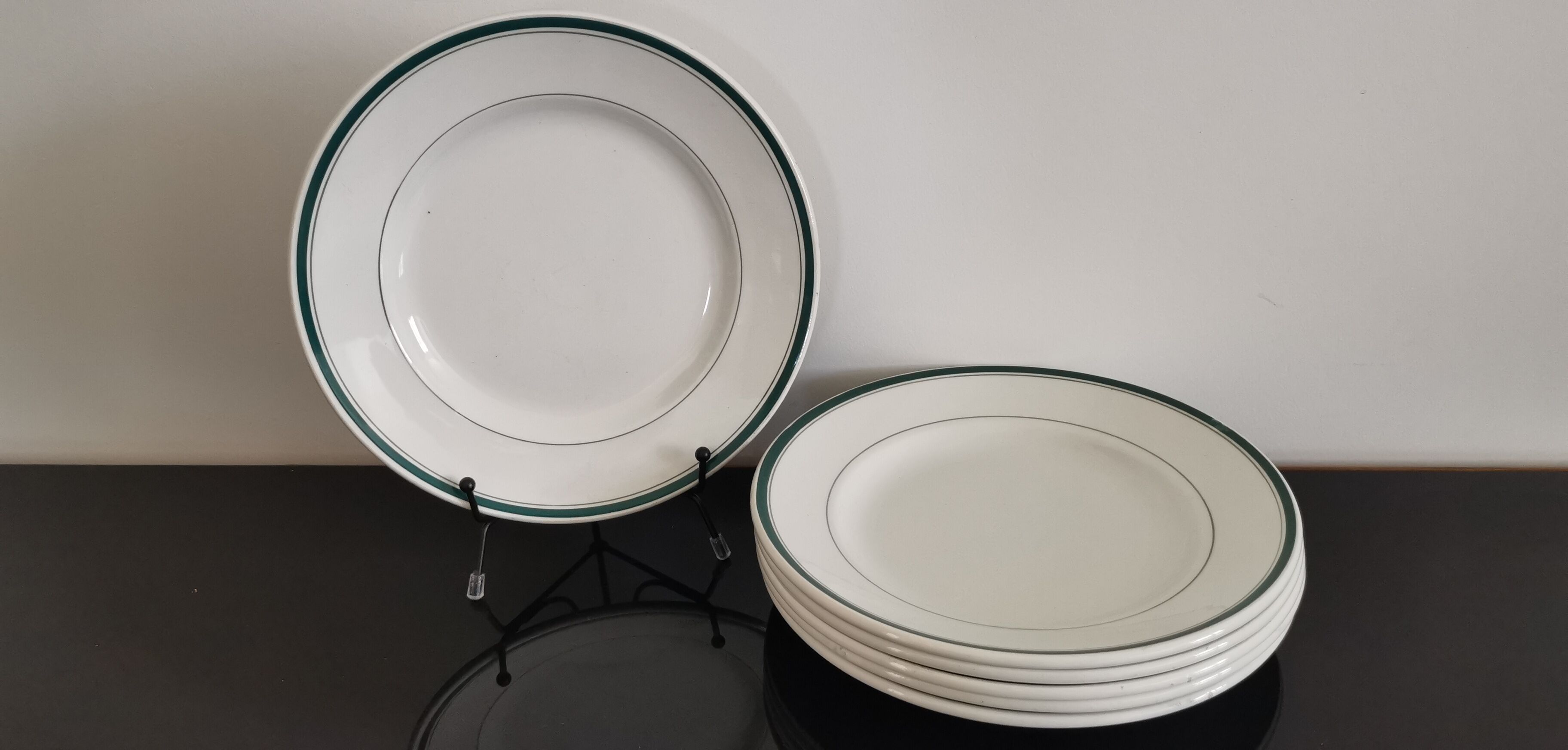 2 x 6 assiettes plates Moulin Des Loups Hamage liseré vert