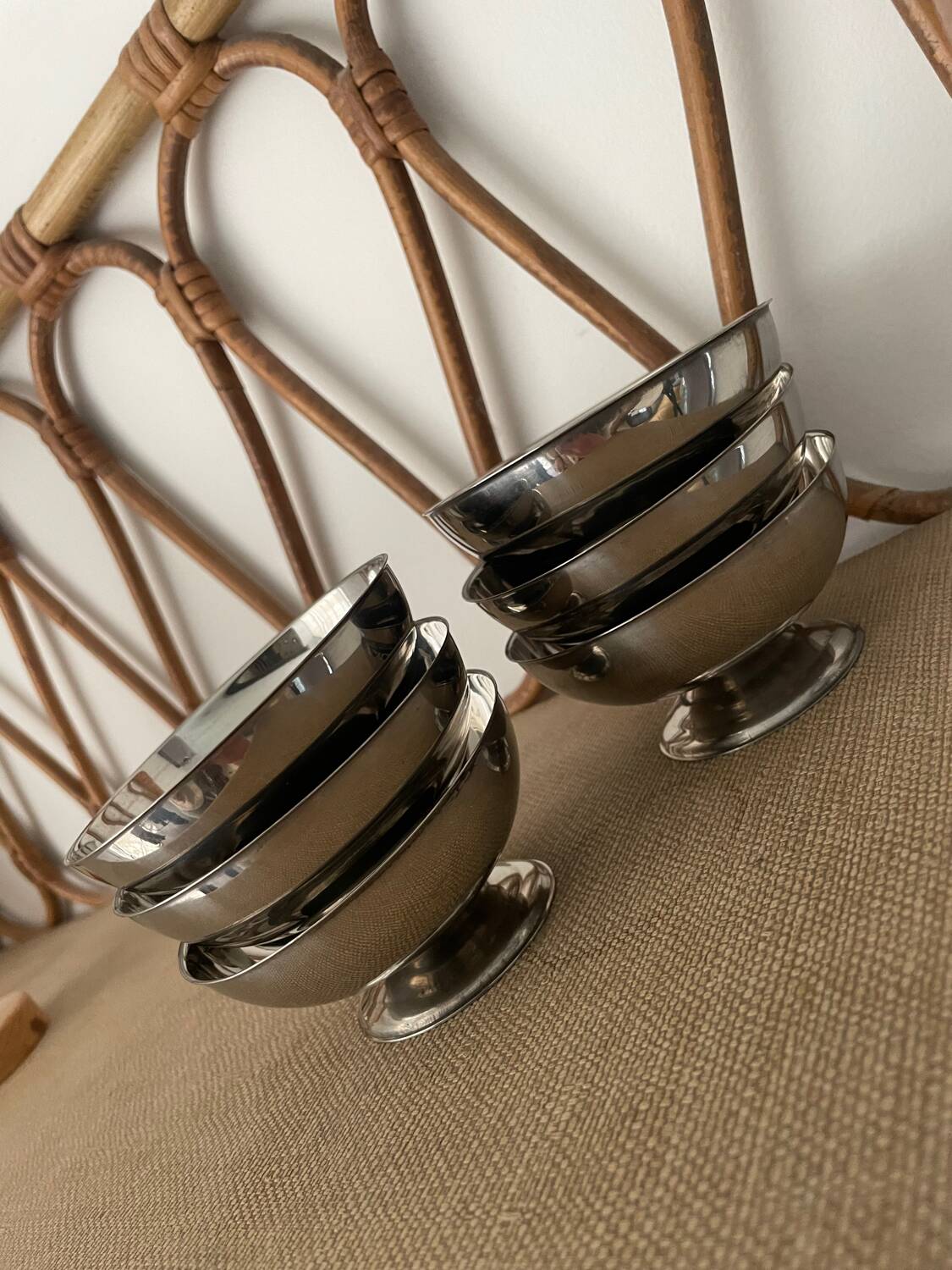 6 silver-plated ice cream bowls + 6 matching small spoons