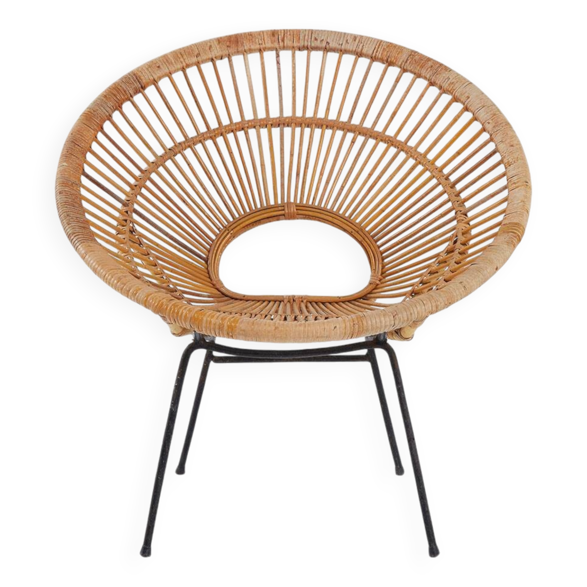 Fauteuil Corolle en rotin - 1960