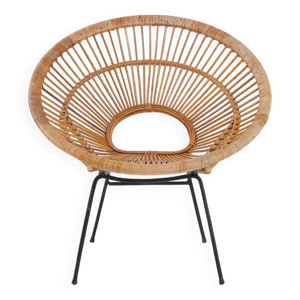 Fauteuil Corolle en rotin - 1960
