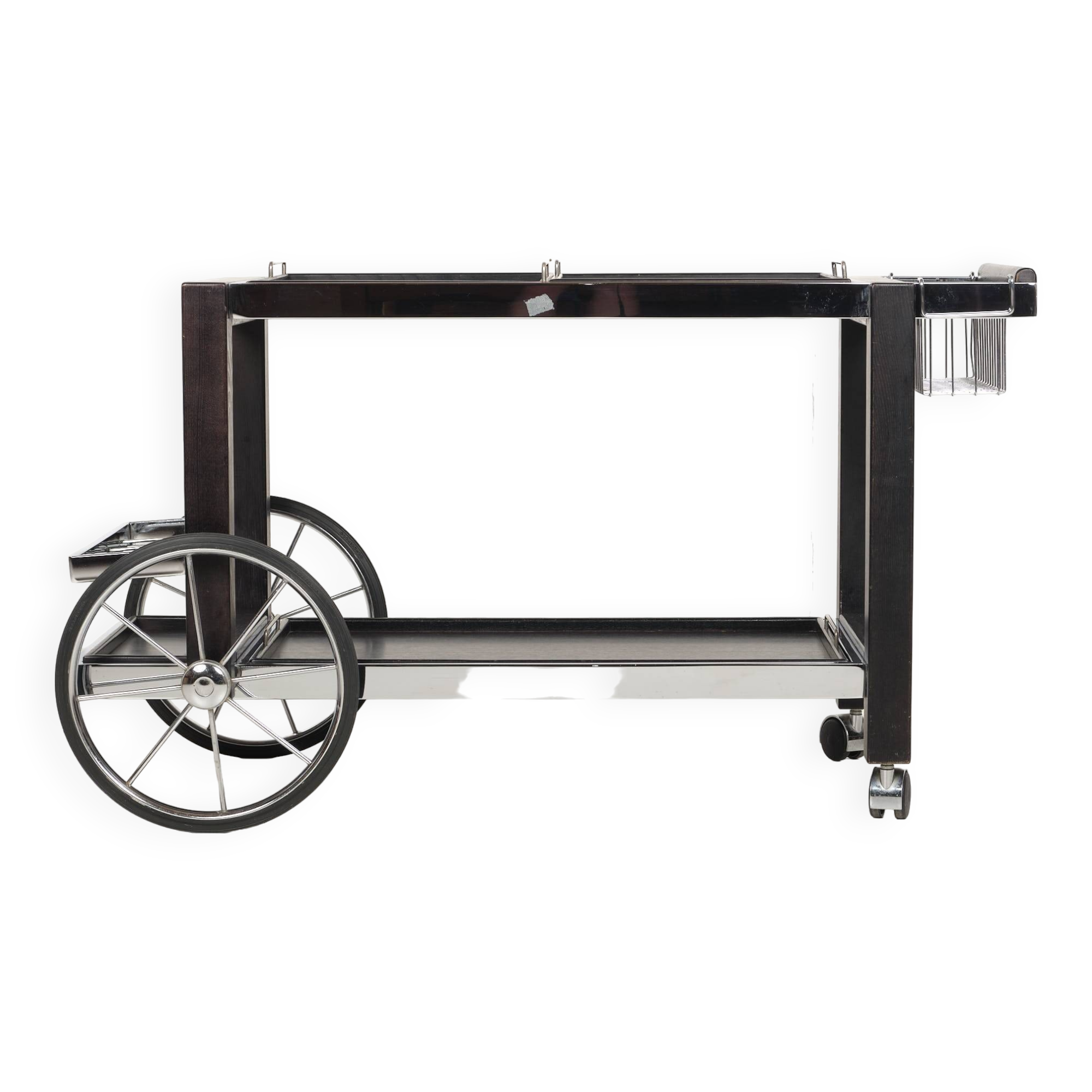 Tea trolley, black ash, chrome, vintage, modular, ca 1980