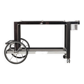Tea trolley, black ash, chrome, vintage, modular, ca 1980