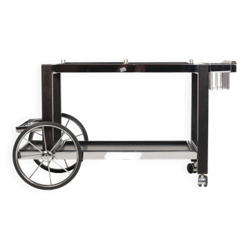 Chariot à thé, frêne noir, chrome, vintage, modulaire, ca 1980