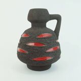 Fat lava vase schlossberg cer. 1970s brown with glossy red pattern no.64-25