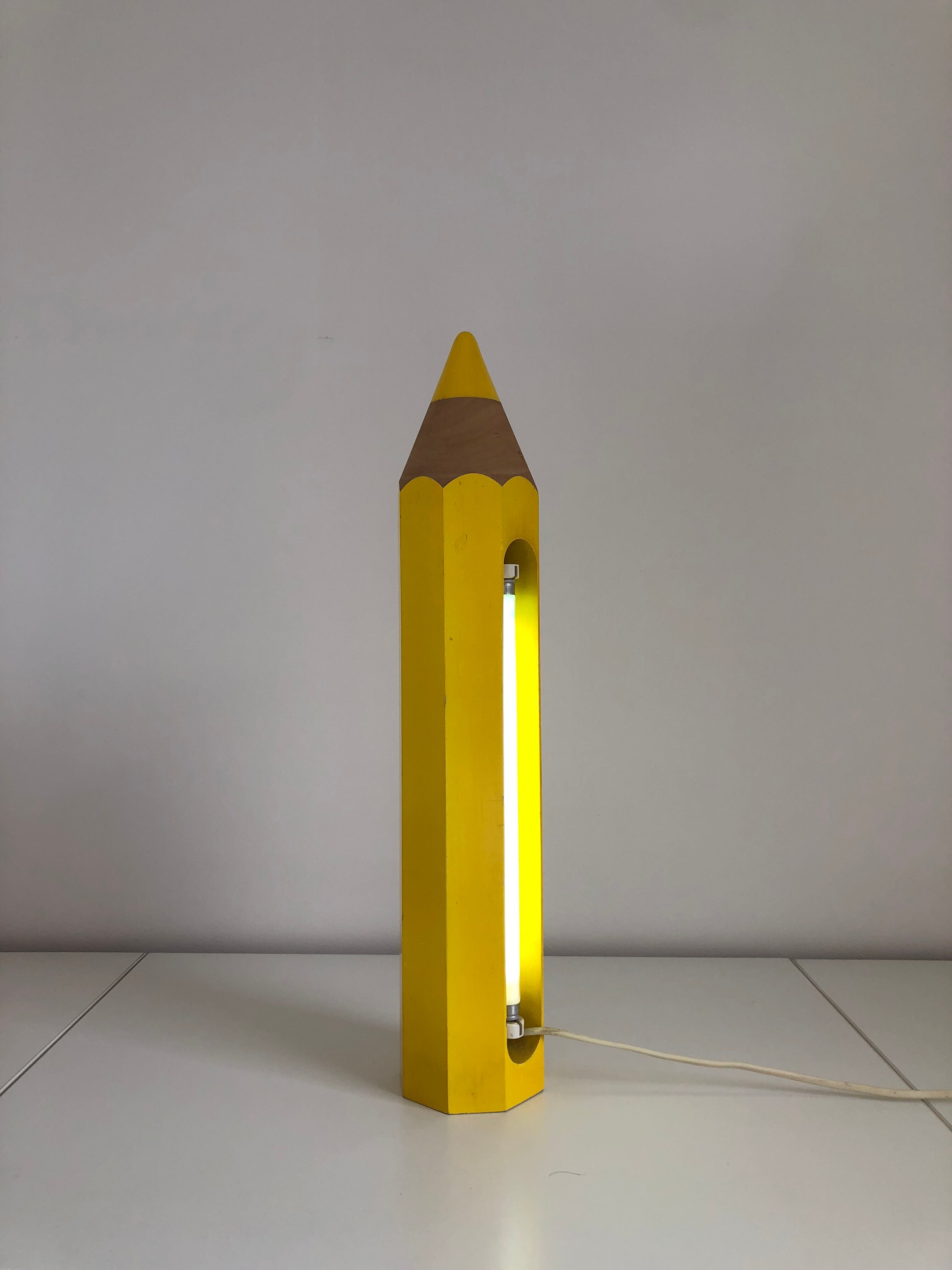 Lamp in the shape of a yellow pencil edited by Vilac, France, 1980
