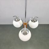 Art Deco Chandelier, Chrome, Walnut & Glass, 1930s