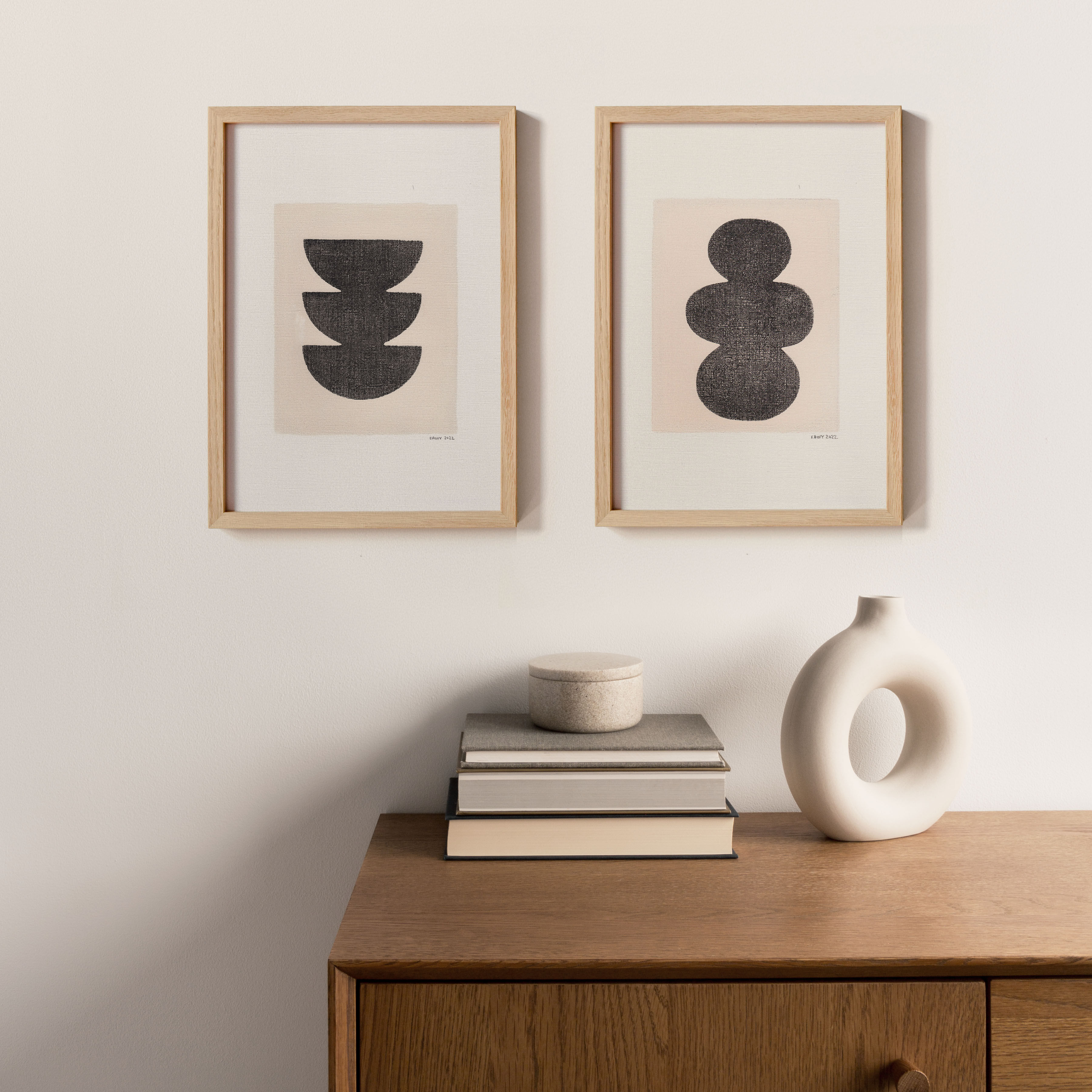 Duo of paintings on paper M636 M631 signed Eawy