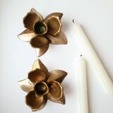 Two brass flower candlesticks