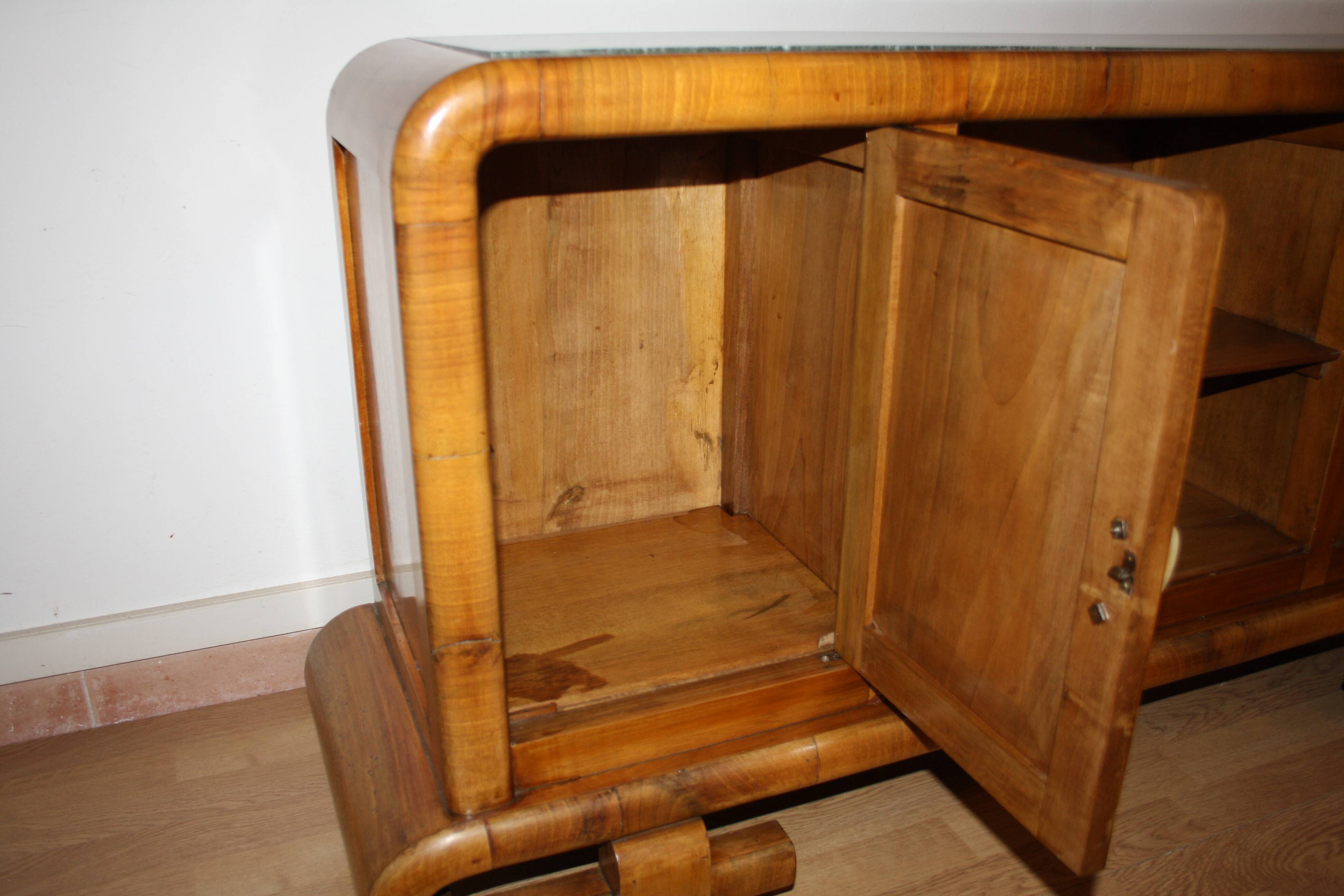 Art Deco Walnut TV Stand, 1950s, Mid-Century Modern Style