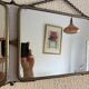 Miroir vintage 1900 triptyque barbier Art Nouveau - 19 x 78  cm